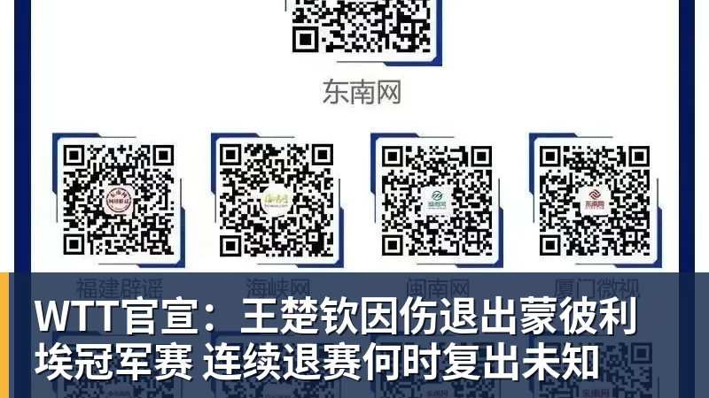 WTT官宣：王楚钦因伤退出蒙彼利埃冠军赛 连续退赛何时复出未知